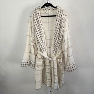 Martha Stewart Plaid Plush Robe Trim One Size Macy's Cozy Oversized Relaxation